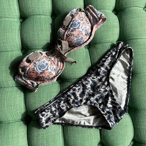 Zimmermann Floral Print Pink Navy Bikini Set Sz 1